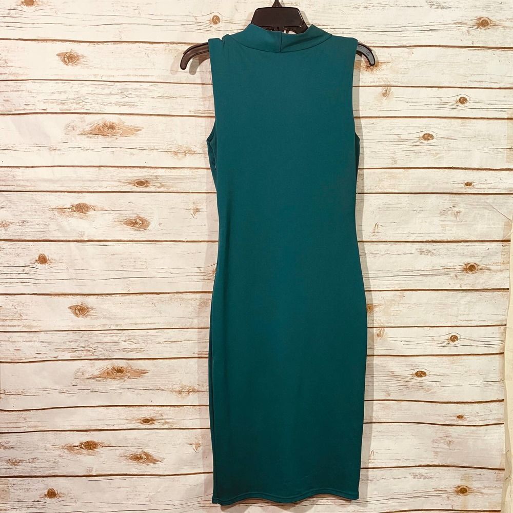 Asos Women's Blue Sleeveless Tie Neck Bodycon Shift Midi Dress Size 4 - Picture 5 of 7